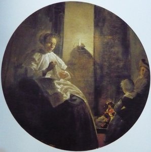 Uma mulher a coser à luz das velas de Dirck Hals