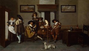 Dirck Hals, elegante kl. Homens e uma empregada