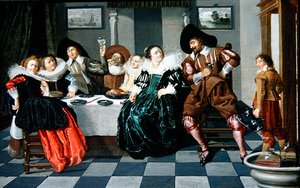 Empresa Elegante à Mesa em um Interior (óleo sobre painel) de Dirck Hals