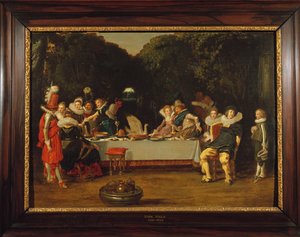 Figuras elegantes, banqueteando-se em um caramanchão de Dirck Hals