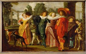 Passeio no jardim (pintura sobre madeira de carvalho) de Dirck Hals