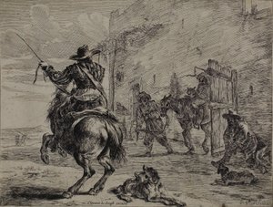 Criando Cavalo, Perto de um Estábulo, prato um da Série de Cavalos de Dirck Stoop