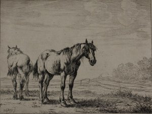 Dois cavalos de arado, placa sete da série de cavalos de Dirck Stoop