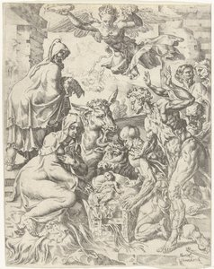 Adoração dos pastores Queda e redenção da humanidade através da vida e paixão de Cristo (título da série) de Dirck Volckertsz. Coornhert (attributed to)