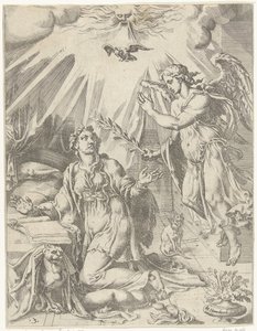 Anunciação
A queda e a redenção da humanidade através da vida e da paixão de Cristo (título da série) de Dirck Volckertsz. Coornhert (attributed to)