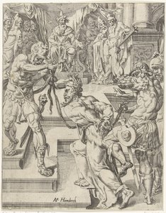 Cristo diante de Caifás Queda e redenção da humanidade através da vida e paixão de Cristo (título da série) de Dirck Volckertsz. Coornhert (attributed to)