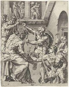 Cristo é coroado com a coroa de espinhos Queda e redenção da humanidade através da vida e paixão de Cristo (título da série) de Dirck Volckertsz. Coornhert (attributed to)