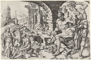 Jó é flagelado por Satanás de Dirck Volckertsz. Coornhert (attributed to)