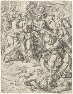 Judas Beijo e Prisão de Cristo Queda e redenção da humanidade através da vida e paixão de Cristo (título da série) de Dirck Volckertsz. Coornhert (attributed to)