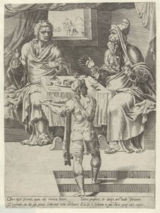 Refeição do Homem de Deus e do Velho Profeta História do Desobediente Homem de Deus (título da série) de Dirck Volckertsz. Coornhert (attributed to)