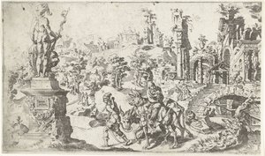 Voo para o Egipto de Dirck Volckertsz. Coornhert (attributed to)