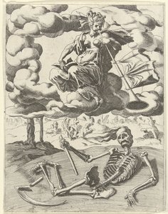 A fama vence a morte
Triunfos de Petrarca (título da série) de Dirck Volckertsz. Coornhert (possibly)