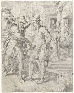 O bom samaritano paga ao estalajadeiro
Parábola do Bom Samaritano (título da série) de Dirck Volckertsz. Coornhert