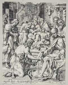 Cristo lavando os pés dos discípulos de Dirck Volckertsz. Coornhert