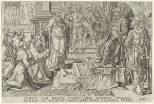 Subjugação de seis cidades alemãs, 1547 Vitórias de Carlos V (título da série) Divi Caroli. v. imp. optar. max. victoriae, ex multis praecipuae (título da série) de Dirck Volckertsz. Coornhert