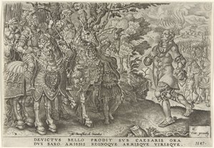 Rendição do Duque da Saxônia no Campo de Batalha de Mühlberg, 1547 Vitórias de Carlos V (título da série) Divi Caroli. v. imp. optar. max. victoriae, ex multis praecipuae (título da série) de Dirck Volckertsz. Coornhert
