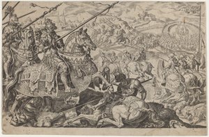 Suleiman, o Magnífico, forçado a levantar o cerco de Viena de Dirck Volckertz Coornhert, after Maerten van Heemskerck