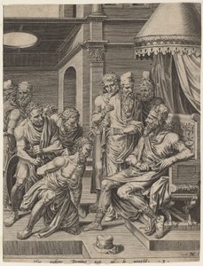 O servo impiedoso trazido perante o rei de Dirck Volckertz Coornhert, after Maerten van Heemskerck