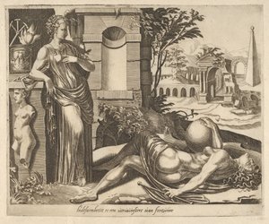 Paciência como o vencedor sobre a fortuna de Seis provérbios sobre a fortuna, ca. 1560.