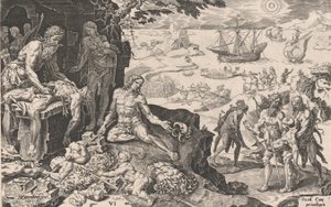 As Tropas Imperiais Trazendo Civilização aos Índios, de As Vitórias do Imperador Ch..., 1555. de Dirck Volkertsen Coornhert