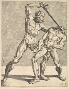 Dois esgrimistas, de esgrimistas, placa 7, 1552
