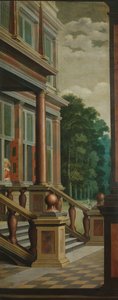 Uma sequência decorativa de sete partes: uma escada externa de Dirck van Delen