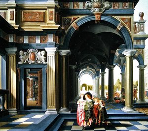 Figuras elegantes em uma loggia, 1635