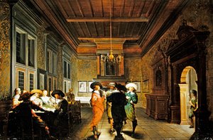 Interior com jogo de cartas (óleo no painel) de Dirck van Delen