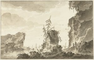 Costa rochosa com navios e pescadores de Dirk Kuipers