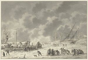 Vluchten van de Landzaten te Texel, Janeiro 1795
O abandono dos barcos canónicos e o voo dos Landzaaten em Dezembro de 1794 (título sobre o objecto)