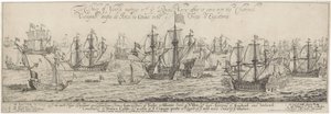 Duque de York cumprimenta a Marinha Real no Canal O encontro do Duque de York com a Marinha Real após a sua entrada no Channell / O cheqado duque de Jorck no Cannal entre o Frota d