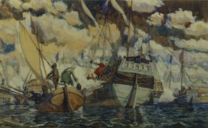 Peter I e Lefort. A frota de Pedro I no lago Pleshcheyevo, 1927