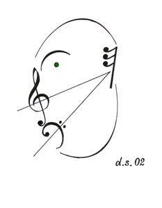 Rosto de diminuendo - um rosto cantante desenhado utilizando o símbolo musical para diminuendo e várias outras notações musicais de Dmitri Smirnov
