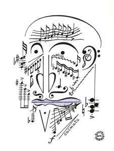 Dr Musicus - um rosto desenhado com notação musical