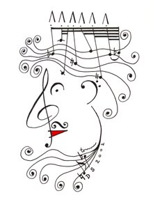 Rei da Música - uma caricatura de uma cabeça com uma coroa desenhada com notação musical de Dmitri Smirnov