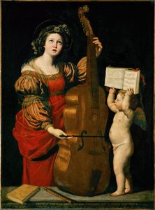 Santa Cecília e um anjo com uma partitura na mão ...