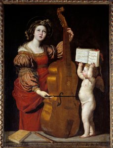 Santa Cecile com um anjo segurando uma pontuação. Domenico Zampieri dit The Dominiquin (1581-1641) Ec. Ital.