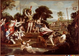 The Hunt of Diana Painting by Domenico Zampieri dit Il Domenichino (1581-1641) 1617 Dim. 218x312 cm Rome Galleria Borghese - The Hunt of Diana, de Domenico Zampieri a.k.a Il Domenichino (1581-1641). Óleo sobre tela, 218x312 cm