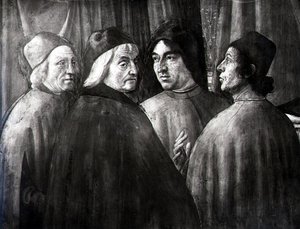Zacarias no Templo, detalhe do grupo masculino de Domenico Ghirlandaio