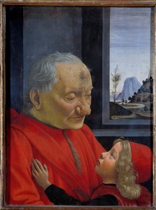 Retrato de um homem velho e de um menino Pintura de Domenico Ghirlandaio (1449-1494) Sol do século XV. 0,62x0,46 m - Retrato de um homem velho e de um rapazinho (também chamado An Old Man and His Nedson). Pintura de Domenico Ghirlandaio (1449-1494) Século  de Domenico Ghirlandaio
