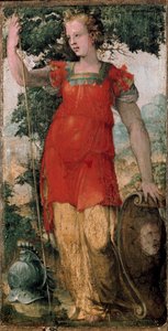 Carácter feminino, talvez Minerva. Pintura de Domenico Beccafumi (1486-1551). de Domenico Beccafumi