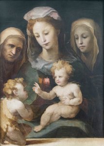 Madonna e Criança com Santos João, Isabel e Catarina de Siena 1540-50 (óleo sobre painel) de Domenico Beccafumi