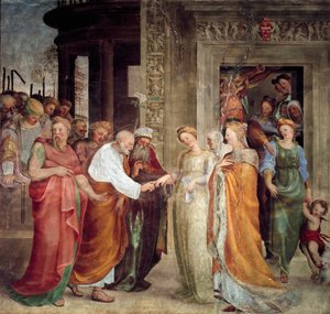 O casamento de Nossa Senhora. Pintura de Domenico Beccafumi (1486-1551) de Domenico Beccafumi