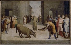 Santo António de Pádua e o milagre da mula ... de Domenico Beccafumi