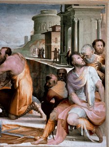 A conciliação do cônsul romano Marcus Fulvius Flaccus e Marcus Aemilius Lepidus por volta de 126 AC Detalhe. Fresco por Domenico di Giacomo di Pace dit Beccafumi (1486-1551) 1529-1535 Siena, Palazzo Pubblico de Domenico Beccafumi