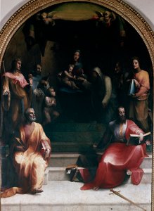 O casamento místico de Santa Catarina de Sena e Santos. Estão representados os seguintes: São Pedro, São Sigismundo, São Bernardino de Siena (Bernardino da Siena ou Bernardino degli Albizzeschi), São Domingos de Guzman, Santa Catarina de Alexandria, São Pa de Domenico Beccafumi