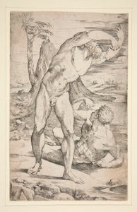 Dois homens nus em uma paisagem de Domenico Beccafumi