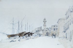 Vista de Armas em Taggia, ca 1860, por Pasquale Domenico Cambiaso (1811-1894), Itália Lápis e aguarela. de Domenico Cambiaso