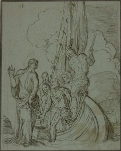 Cristo andando sobre as águas, Pedro seguindo de Domenico Campagnola