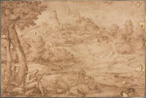 São Jerônimo em uma paisagem de Domenico Campagnola